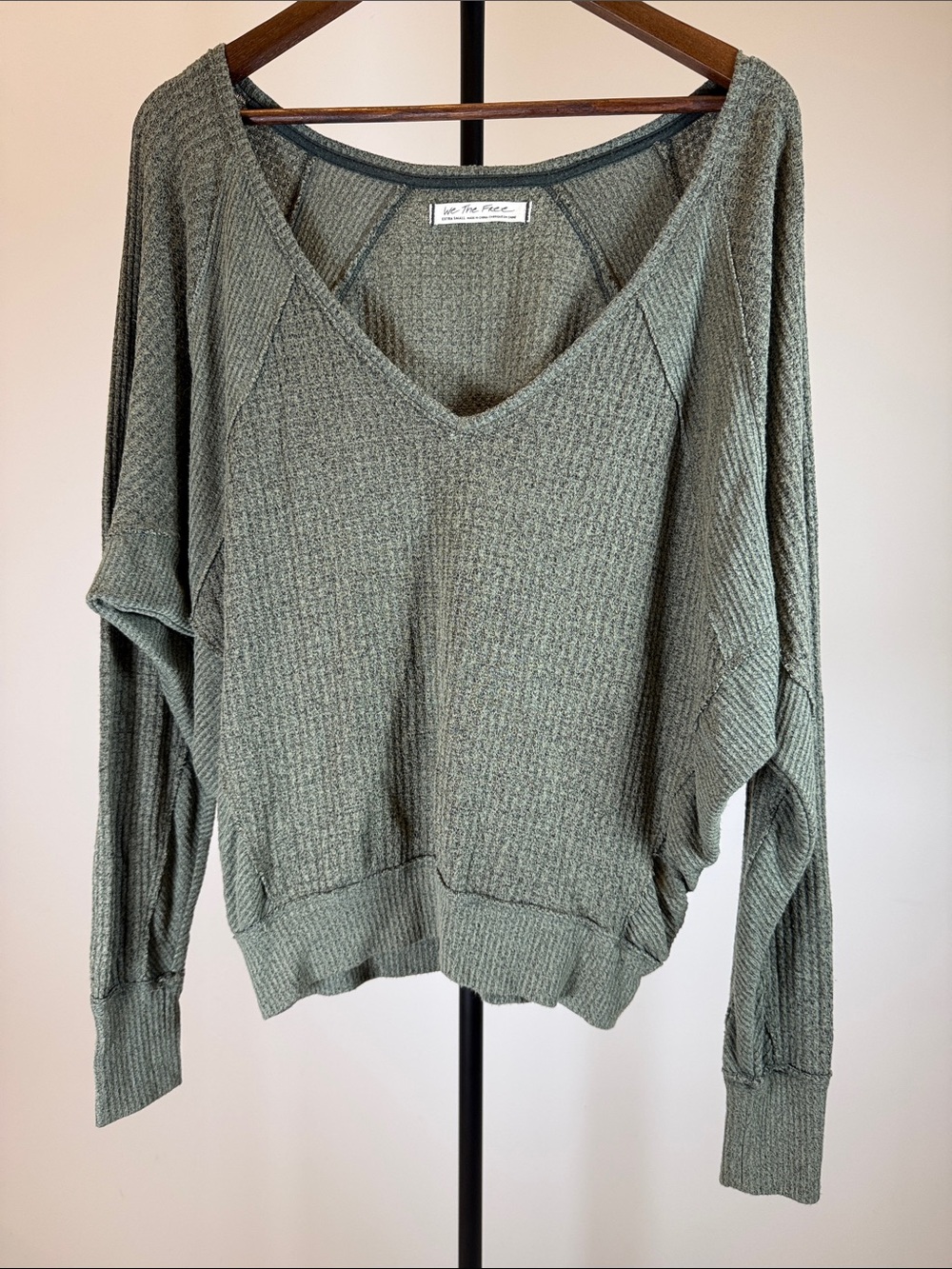 FREE PEOPLE Santa Clara Green Thermal Top Women's Size XS